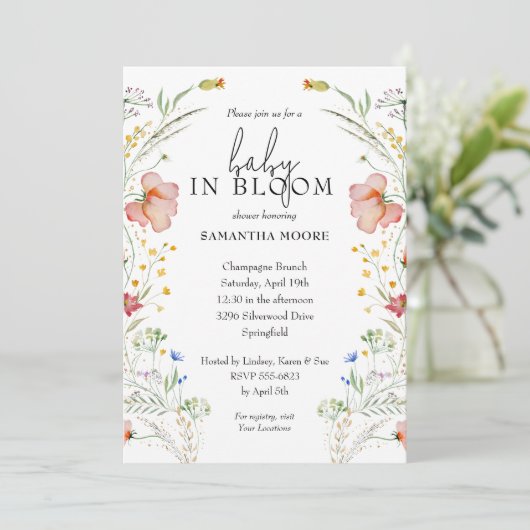 Wildblumen Baby in Blütendusche Einladung (Stehend Vorderseite)