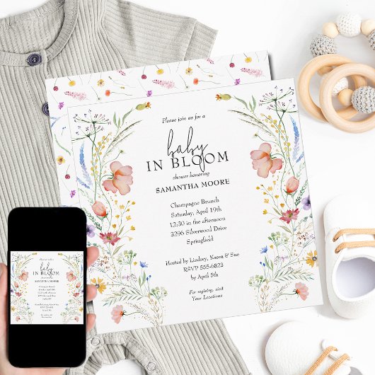 Wildblumen Baby in Blütendusche Einladung