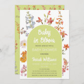 Wildblumen Baby in Blütendusche Grüne Arche Blüte Einladung (Vorne/Hinten)