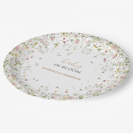 Wildblumen Baby in Blütenpapierplatte Pappteller (Schrägansicht)