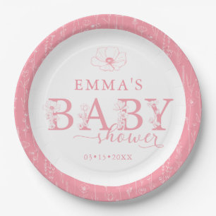 Wildblumen-Baby-Party Rosa Blumenmuster Pappteller