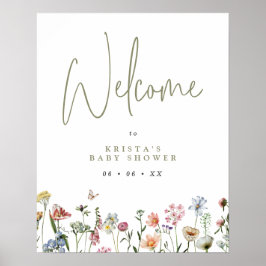 Wildblumen Babydusche Begrüßung Poster