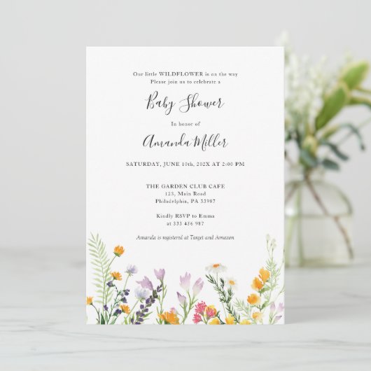 Wildblumen Babydusche Boho Spring Save The Date (Stehend Vorderseite)