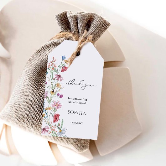 Wildblumen Babydusche Danke Geschenkanhänger