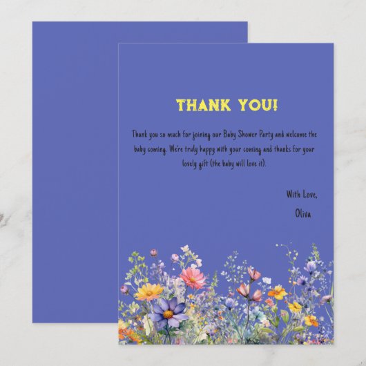 Wildblumen Babydusche Danke Karte (Vorne/Hinten)