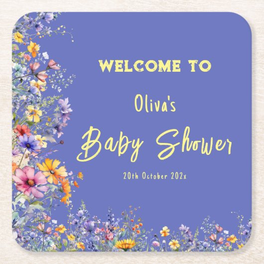 Wildblumen Babydusche Papier Untersetzer (Vorderseite)