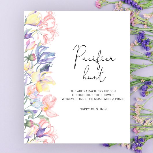 Wildblumen Babydusche Schnuller Jagd Spiel Poster