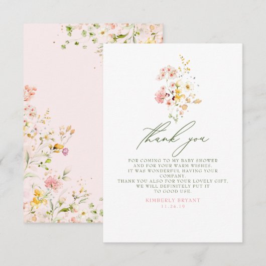 Wildblumen Babydusche wenig Dank Dankeskarte (Vorne/Hinten)