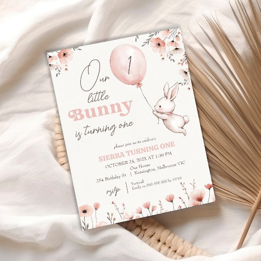 Wildblumen Ballon Little Bunny 1. Geburtstag Einladung