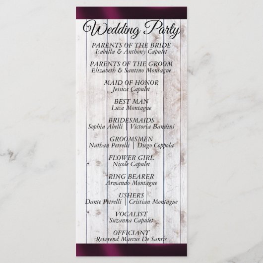 Wildblumen & Band - Lila Hochzeit Programm (Rückseite)