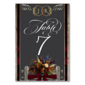 Wildblumen, Band & Monogramm - Burgund Tischnummer (Rückseite)