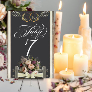 Wildblumen, Band & Monogramm - Creme Tischnummer