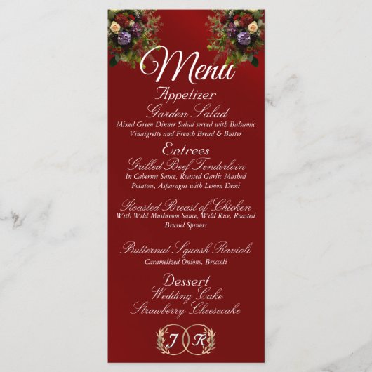 Wildblumen & Band - Rote Hochzeit Menükarte (Vorderseite)