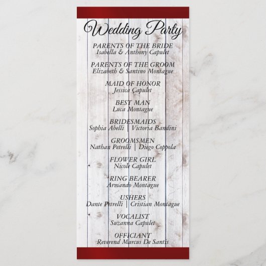 Wildblumen & Band - Rote Hochzeit Programm (Rückseite)