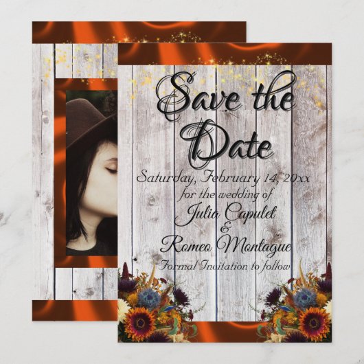 Wildblumen, Bänder und Leuchten - Kupfer Save The Date (Vorne/Hinten)