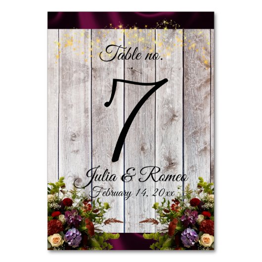 Wildblumen, Bänder und Lichter - Lila Tischnummer (Vorderseite)