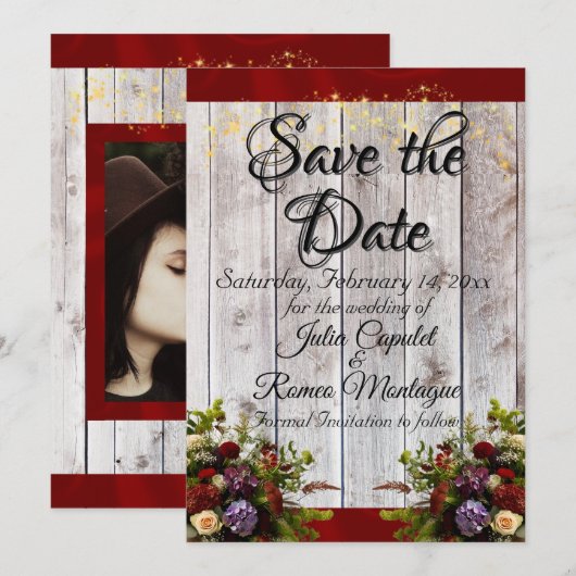 Wildblumen, Bänder und Lichter - rot Save The Date (Vorne/Hinten)