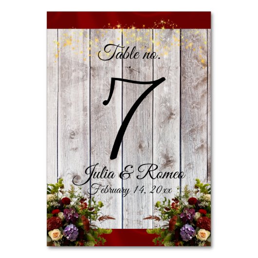 Wildblumen, Bänder und Lichter - rot Tischnummer (Vorderseite)