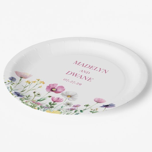 Wildblumen bei Hochzeiten Pappteller (Schrägansicht)