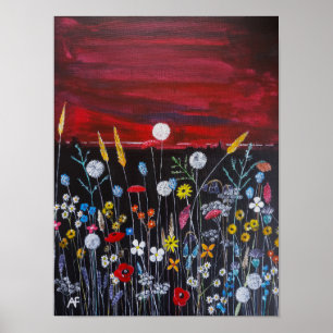 Wildblumen bei Sonnenuntergang Gemälde von Alfred Poster