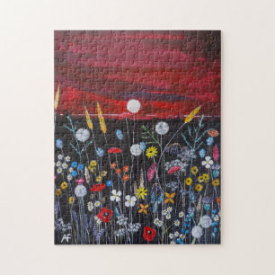 Wildblumen bei Sonnenuntergang Gemälde von Alfred Puzzle