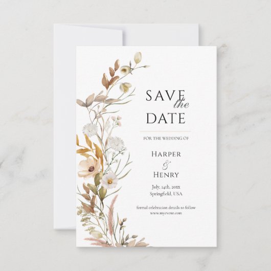 Wildblumen Beige Boho Botanisch Save The Date (Vorderseite)