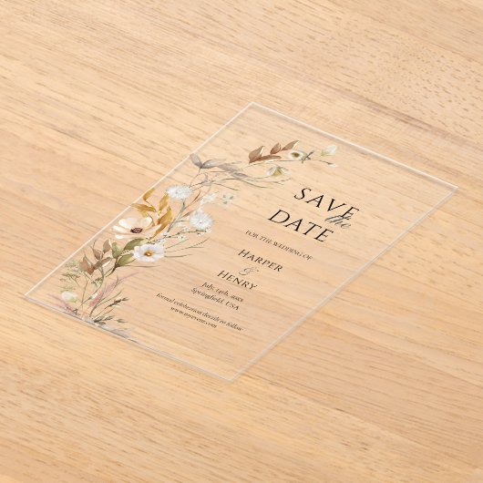 Wildblumen Beige Boho Botanisch Save the Date Acryleinladungen (Ablage )