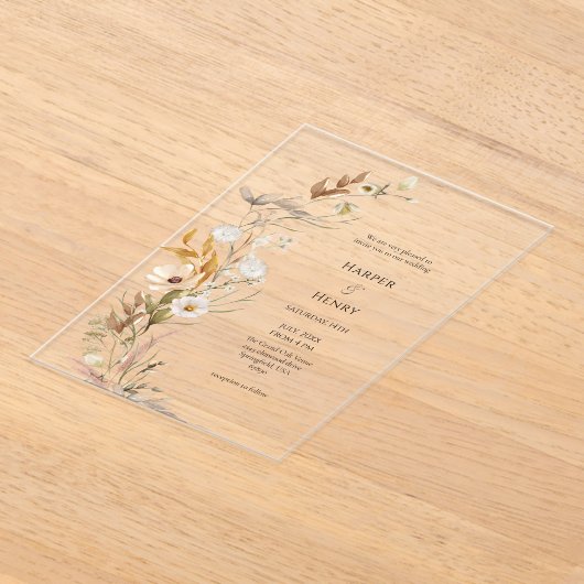 Wildblumen Beige Boho Botanische Hochzeit Acryleinladungen (Ablage )
