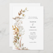 Wildblumen Beige Boho Botanische Hochzeit Einladung (Vorne/Hinten)