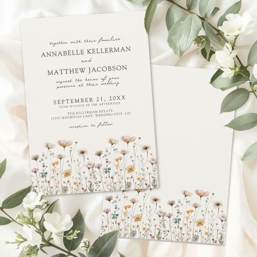 Wildblumen Beige Boho Florale Hochzeit Einladung