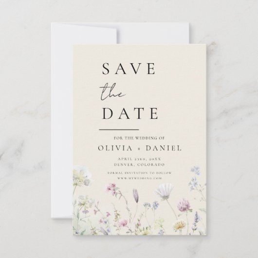 Wildblumen Beige Boho Save the Date Minimalistisch (Vorderseite)