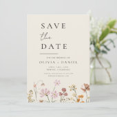 Wildblumen Beige Boho Save the Date Minimalistisch (Stehend Vorderseite)