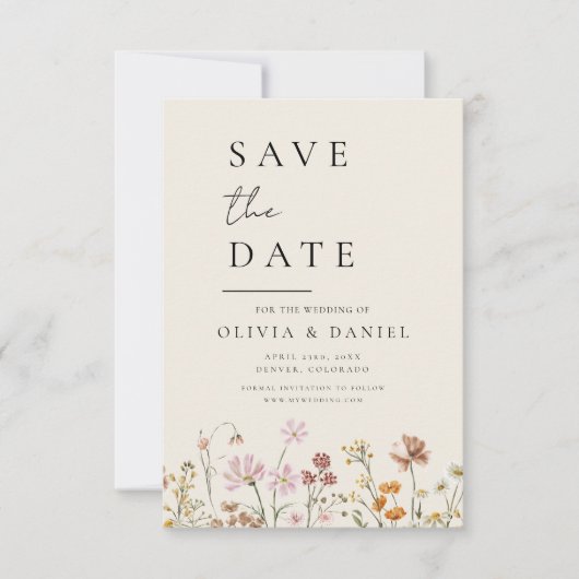 Wildblumen Beige Boho Save the Date Minimalistisch (Vorderseite)