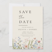 Wildblumen Beige Boho Save the Date Minimalistisch (Vorderseite)