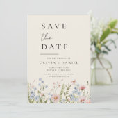 Wildblumen Beige Boho Save the Date Minimalistisch (Stehend Vorderseite)
