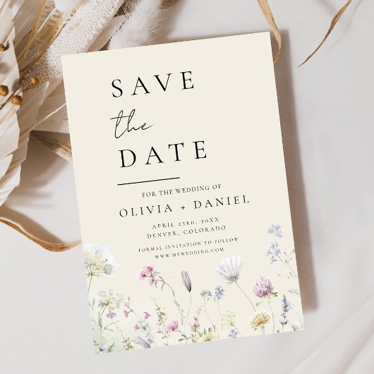 Wildblumen Beige Boho Save the Date Minimalistisch