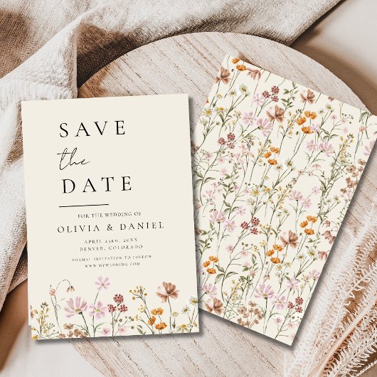 Wildblumen Beige Boho Save the Date Minimalistisch