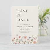 Wildblumen Beige Boho Save the Date Minimalistisch (Stehend Vorderseite)