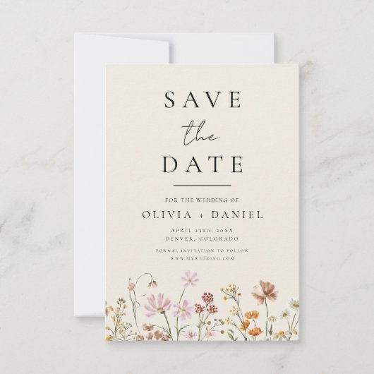 Wildblumen Beige Boho Save the Date Minimalistisch (Vorderseite)
