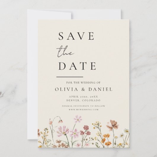 Wildblumen Beige Boho Save the Date Minimalistisch (Vorderseite)