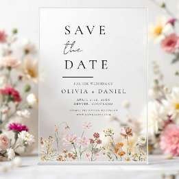 Wildblumen Beige Boho Save the Date Minimalistisch Acryleinladungen