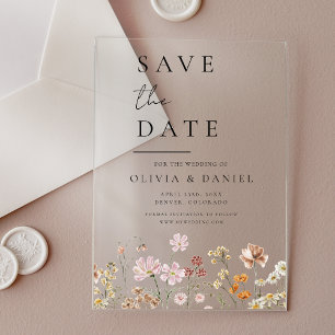 Wildblumen Beige Boho Save the Date Minimalistisch Acryleinladungen