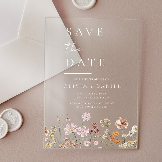 Wildblumen Beige Boho Save the Date Minimalistisch Acryleinladungen