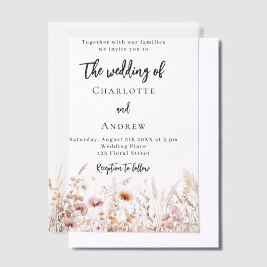 Wildblumen beige cremefarbene Hochzeit Pergament Einladungen (Versetzt)