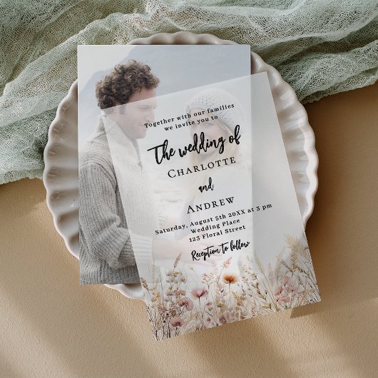 Wildblumen beige cremefarbene Hochzeit Pergament Einladungen