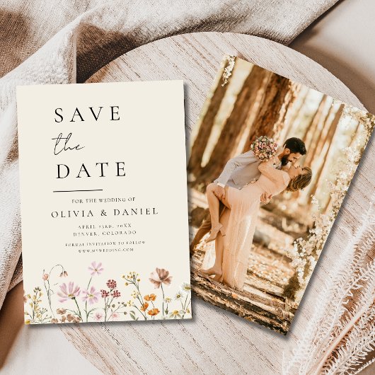 Wildblumen Beige Foto Boho Save the Date