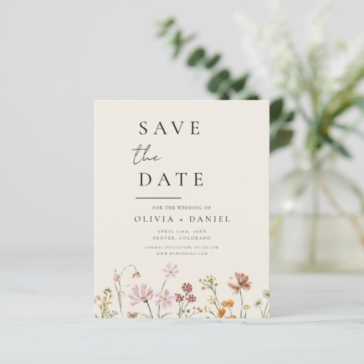 Wildblumen Beige Foto Boho Save the Date (Stehend Vorderseite)