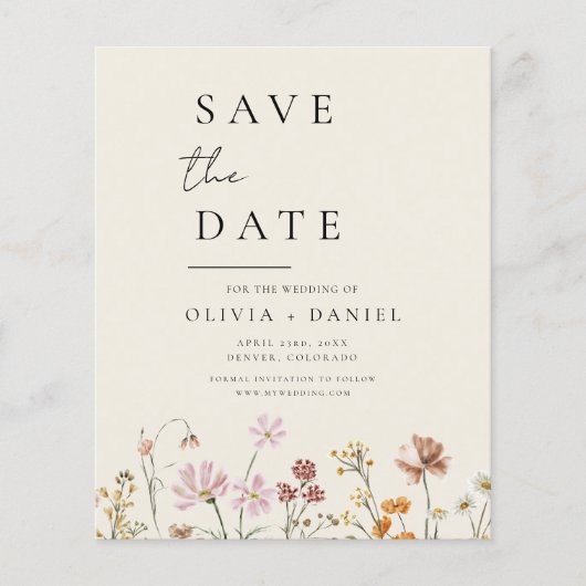 Wildblumen Beige Foto Boho Save the Date (Vorderseite)