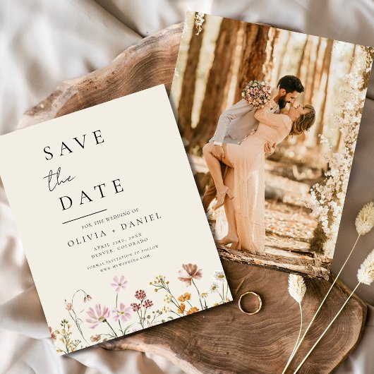 Wildblumen Beige Foto Boho Save the Date Flyer