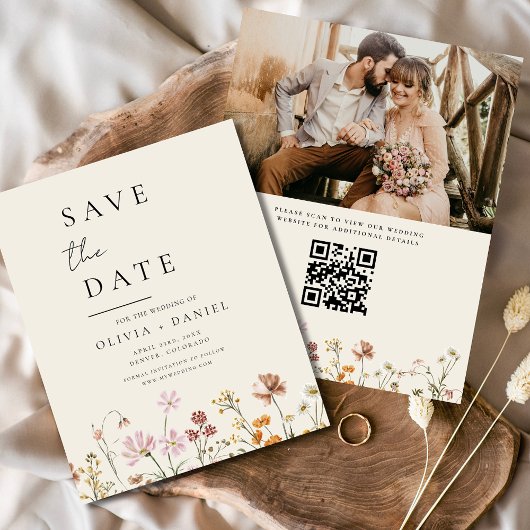 Wildblumen Beige Foto QR-Code Save the Date